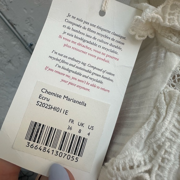Sézane Chemise Marianella Scalloped White Victorian Blouse SIZE 4 - Picture 11 of 13
